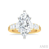 1 1/4 ctw Marquise Shape Emerald and Round Cut Diamond Semi Mount Engagement Ring in 14K Yellow and White Gold
