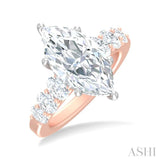 1 1/4 Ctw Marquise Shape Oval and Round Cut Diamond Semi Mount Engagement Ring in 14K Rose and White Gold