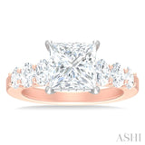 1 1/4 Ctw Princess Shape Oval and Round Cut Diamond Semi Mount Engagement Ring in 14K Rose and White Gold