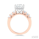 1 1/4 Ctw Princess Shape Oval and Round Cut Diamond Semi Mount Engagement Ring in 14K Rose and White Gold