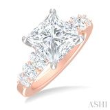 1 1/4 Ctw Princess Shape Oval and Round Cut Diamond Semi Mount Engagement Ring in 14K Rose and White Gold