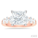 1 1/4 Ctw Princess Shape Oval and Round Cut Diamond Semi Mount Engagement Ring in 14K Rose and White Gold