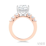 1 1/4 Ctw Princess Shape Oval and Round Cut Diamond Semi Mount Engagement Ring in 14K Rose and White Gold