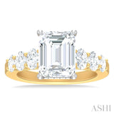 1 1/4 Ctw Emerald Shape Oval and Round Cut Diamond Semi Mount Engagement Ring in 14K Yellow and White Gold