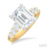 1 1/4 Ctw Emerald Shape Oval and Round Cut Diamond Semi Mount Engagement Ring in 14K Yellow and White Gold