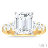 1 1/4 Ctw Emerald Shape Oval and Round Cut Diamond Semi Mount Engagement Ring in 14K Yellow and White Gold