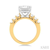 1 1/4 Ctw Emerald Shape Oval and Round Cut Diamond Semi Mount Engagement Ring in 14K Yellow and White Gold