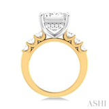 1 1/4 Ctw Emerald Shape Oval and Round Cut Diamond Semi Mount Engagement Ring in 14K Yellow and White Gold