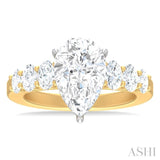 1 1/4 Ctw Pers Shape Oval and Round Cut Diamond Semi Mount Engagement Ring in 14K Yellow and White Gold