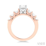 1 1/10 Ctw Emerald Shape Round Cut Diamond Semi Mount Engagement Ring in 14K Rose and White Gold