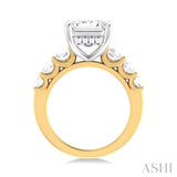 1 1/4 Ctw Emerald Shape Round Cut Diamond Semi Mount Engagement Ring in 14K Yellow and White Gold