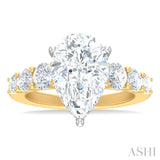 1 1/5 ctw Pear Shape Round Cut Diamond Semi Mount Engagement Ring in 14K Yellow and White Gold