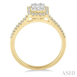 5/8 Ctw Emerald Shape Baguette and Round Cut Diamond Ring in 14K Yellow and White Gold