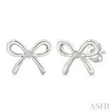 1/50 Ctw Bow Round Cut Diamond Fashion Earrings in Sterling Silver