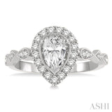 3/4 Ctw Carved Shank Round Cut Diamond Engagement Ring With 3/8 Ct Pear Cut Center Stone in 14K White Gold