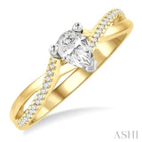 1/6 Ctw Split Crossover Pear Shape Round Cut Diamond Semi-Mount Engagement Ring in 14K Yellow and White Gold