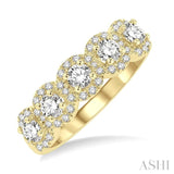 1 Ctw Circular Shape 5 Stone Round Cut Diamond Halo Wedding Band in 14K Yellow Gold