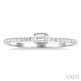 1/6 Ctw Ball Bead East-West Bezel Set Emerald Cut Diamond Stackable Petite Fashion Ring in 14K White Gold