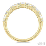 1 1/2 ctw Triple Row Emerald, Baguette and Round Cut Diamond Fashion Band in 14K Yellow Gold