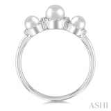 1/6 Ctw Past, Present & Future 4MM & 5MM Cultured Pearl and Round Cut Diamond Halo Ring in 14K White Gold