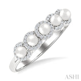 3 MM White Pearl and 1/6 Ctw Round Cut Diamond Halo Ring in 14K White Gold