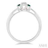 2.15 MM Round Shape Emerald and 1/6 Ctw Past, Present and Future Round Cut Diamond Precious Ring in 14K White Gold