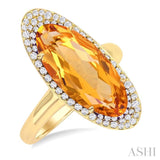 18x8 MM Oval Cut Citrine and 1/3 Ctw Round Cut Diamond Halo Semi-Precious Ring in 14K Yellow Gold