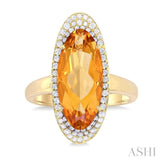 18x8 MM Oval Cut Citrine and 1/3 Ctw Round Cut Diamond Halo Semi-Precious Ring in 14K Yellow Gold