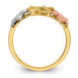 14k Tri-color Three Plumeria Flowers Ring