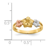 14k Tri-color Three Plumeria Flowers Ring
