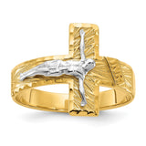 14k Two-tone Mens Polished and Diamond-Cut Crucifix Ring