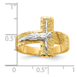 14k Two-tone Mens Polished and Diamond-Cut Crucifix Ring