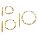 14k Madi K Polished 1mm x 10/13/17mm Endless Hoop 3 Pair Earring Set