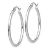 14k White Gold 2x30mm Polished Lightweight Tube Hoop Earrings