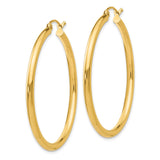 14K 2.5x40mm Polished Round Tube Hoop Earrings