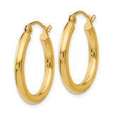 14K 2.5x20mm Polished Round Tube Hoop Earrings