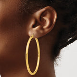 14K 3x55mm Polished Tube Hoop Earrings