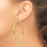 14K 4x65mm Polished Lightweight Tube Hoop Earrings