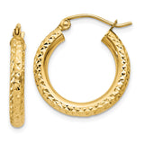 14k 3x20mm Diamond-cut Round Tube Hoop Earrings