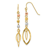 14K Tri-Color Diamond-cut Bead Oval Dangle French Hook Earrings