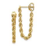 14K Polished 2.5mm Hollow Rope Chain Dangle Post Earrings