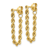 14K Polished 2.5mm Hollow Rope Chain Dangle Post Earrings