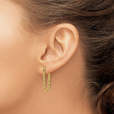 14K Polished 2.5mm Hollow Rope Chain Dangle Post Earrings