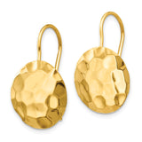 14k Hammered 14mm Circle Disc Kidney Wire Earrings