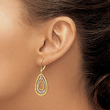 14K Two-tone Diamond-cut Graduated Teardrops Dangle Leverback Earrings