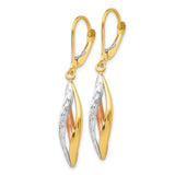14K Two-tone with White Rhodium Diamond-cut Twist Dangle Leverback Earrings
