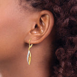 14K Two-tone with White Rhodium Diamond-cut Twist Dangle Leverback Earrings