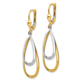 14k Two-tone Teardrop Dangle Leverback Earrings