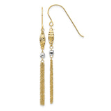 14k Two-tone Bead and Chain Tassel Dangle French Hook Earrings
