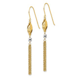 14k Two-tone Bead and Chain Tassel Dangle French Hook Earrings